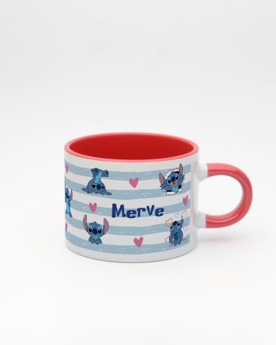 Kırmızı kulplu ve içi kırmızı Stitch İsimli Sweet Fincan v2, ön yüz