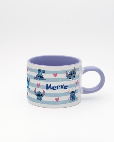 Lila kulplu ve içi lila Stitch İsimli Sweet Fincan v2, ön yüz