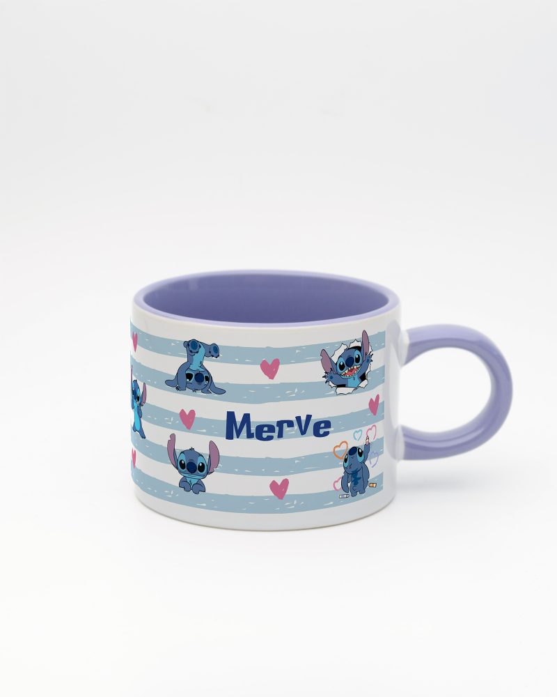 Lila kulplu ve içi lila Stitch İsimli Sweet Fincan v2, ön yüz