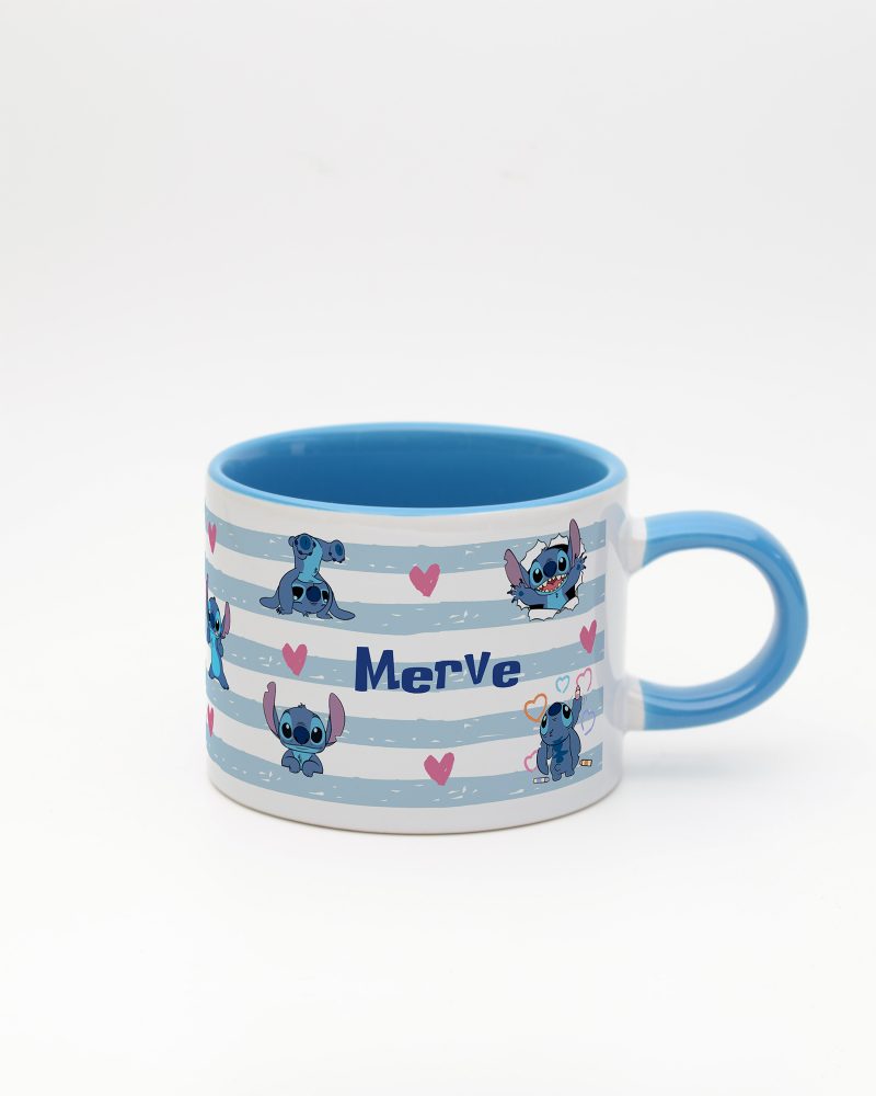 Mavi kulplu ve içi mavi Stitch İsimli Sweet Fincan v2, ön yüz