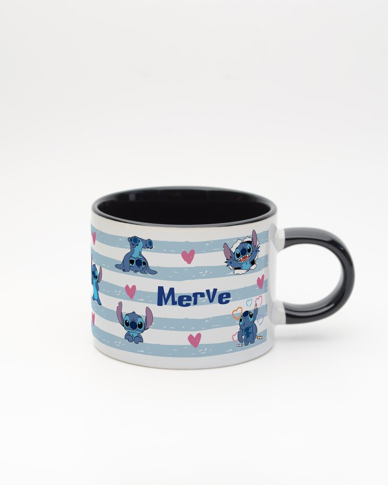 Siyah kulplu ve içi siyah Stitch İsimli Sweet Fincan v2, ön yüz