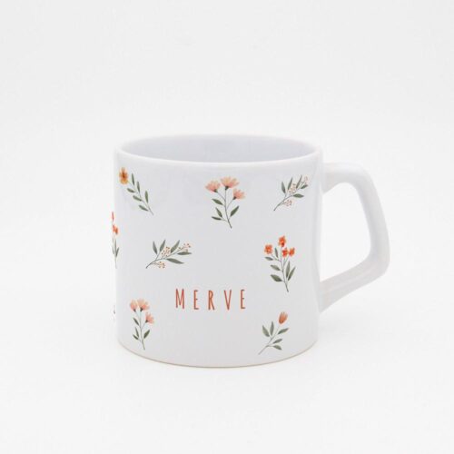 Turuncu Çiçekli İsimli Moka Kupa - Görsel 3