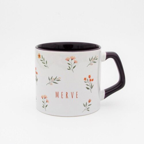 Turuncu Çiçekli İsimli Moka Kupa - Görsel 4