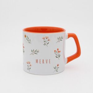 Turuncu Çiçekli İsimli Moka Kupa