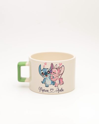 Açık Yeşil kulplu Stitch & Angel İsimli Fincan, arka yüz