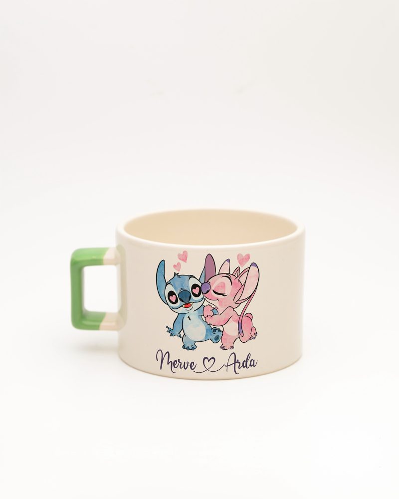 Açık Yeşil kulplu Stitch & Angel İsimli Fincan, arka yüz
