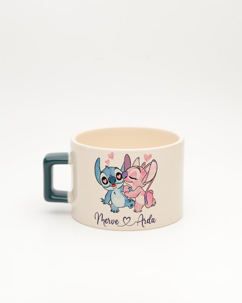Koyu Yeşil kulplu Stitch & Angel İsimli Fincan, arka yüz