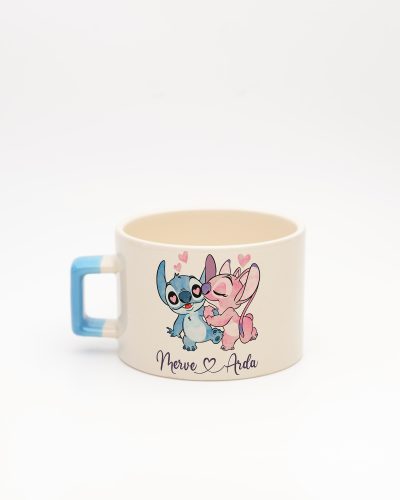 Mavi kulplu Stitch & Angel İsimli Fincan, arka yüz