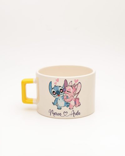 Sarı kulplu Stitch & Angel İsimli Fincan, arka yüz