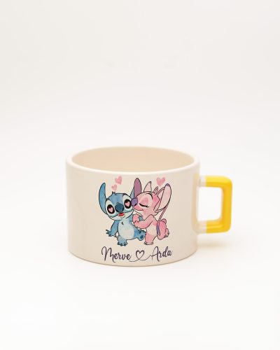 Sarı kulplu Stitch & Angel İsimli Fincan, ön yüz