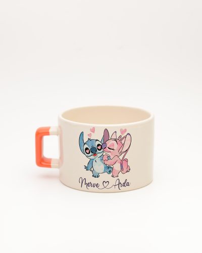 Turuncu kulplu Stitch & Angel İsimli Fincan, arka yüz