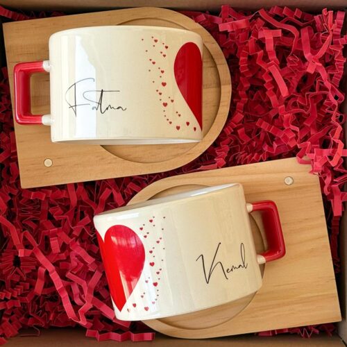 Çiftlere Özel İsimli Altlıklı Fincan Seti - Görsel 1