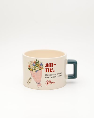 Koyu Yeşil kulplu Anne Kelime Karekulp Fincan v2, ön yüz