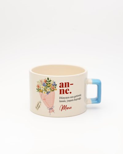 Mavi kulplu Anne Kelime Karekulp Fincan v2, ön yüz