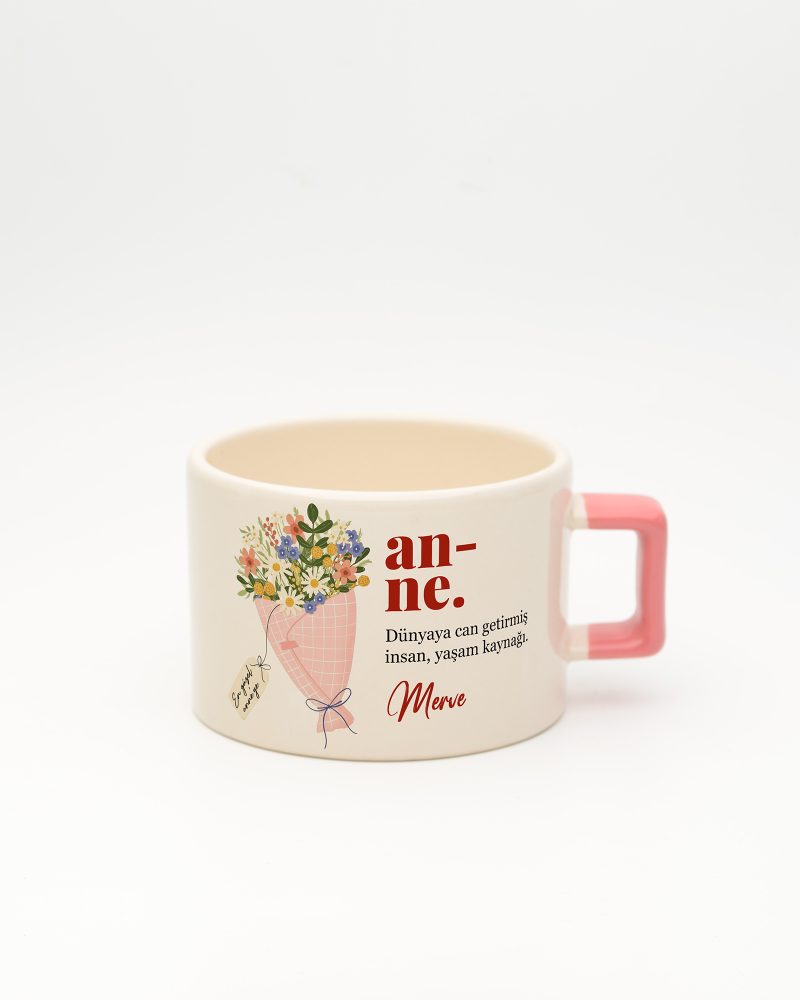 Pembe kulplu Anne Kelime Karekulp Fincan v2, ön yüz