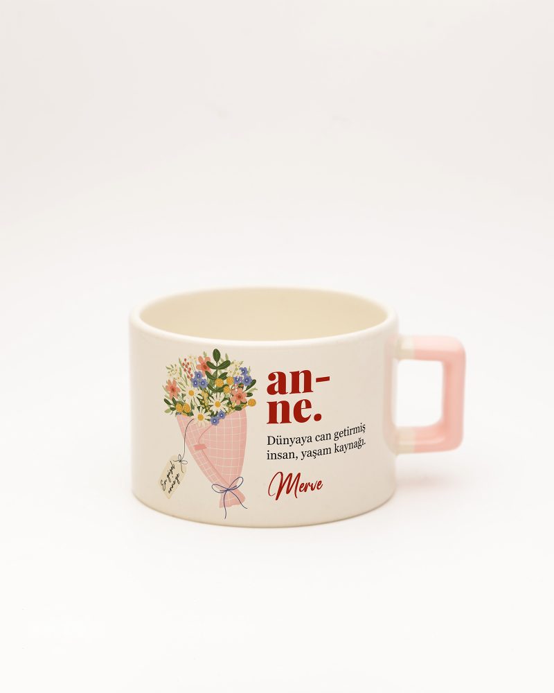 Toz Pembe kulplu Anne Kelime Karekulp Fincan v2, ön yüz