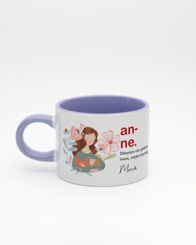 Lila kulplu ve içi lila Anne Kelime Sweet Fincan v1, arka yüz
