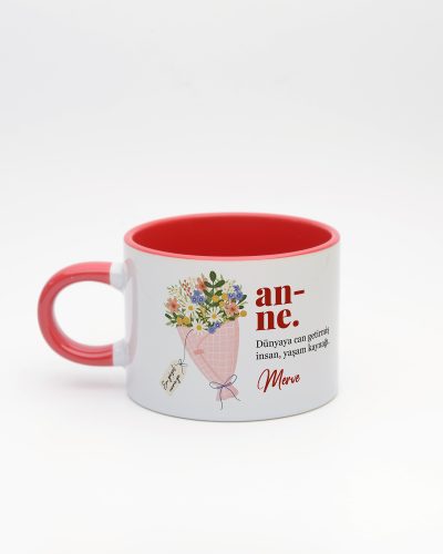 Kırmızı kulplu ve içi kırmızı Anne Kelime Sweet Fincan v2, arka yüz
