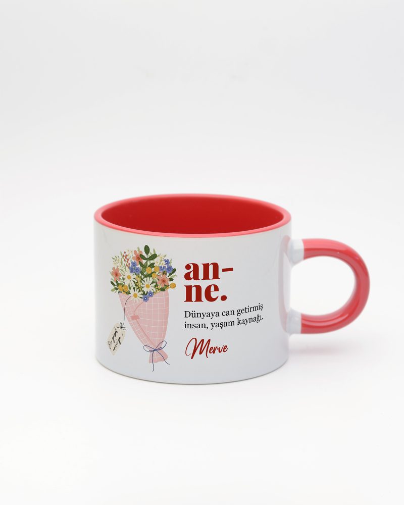 Kırmızı kulplu ve içi kırmızı Anne Kelime Sweet Fincan v2, ön yüz