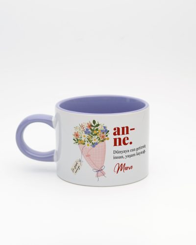 Lila kulplu ve içi lila Anne Kelime Sweet Fincan v2, arka yüz