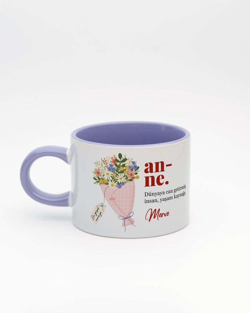 Lila kulplu ve içi lila Anne Kelime Sweet Fincan v2, arka yüz