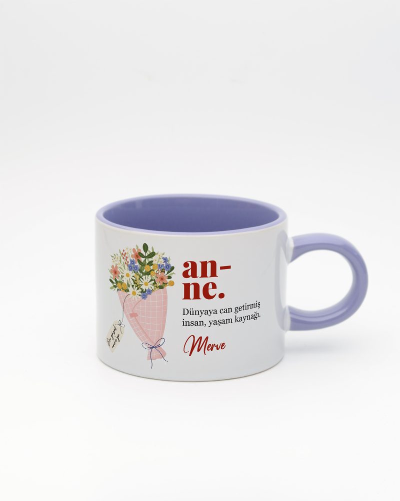Lila kulplu ve içi lila Anne Kelime Sweet Fincan v2, ön yüz