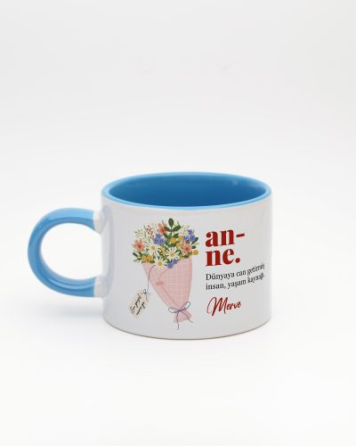 Mavi kulplu ve içi mavi Anne Kelime Sweet Fincan v2, arka yüz
