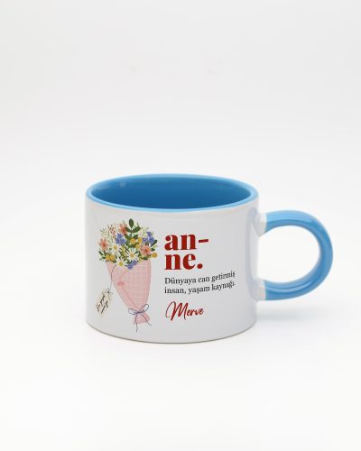 Mavi kulplu ve içi mavi Anne Kelime Sweet Fincan v2, ön yüz