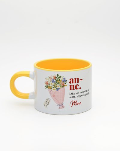 Sarı kulplu ve içi sarı Anne Kelime Sweet Fincan v2, arka yüz