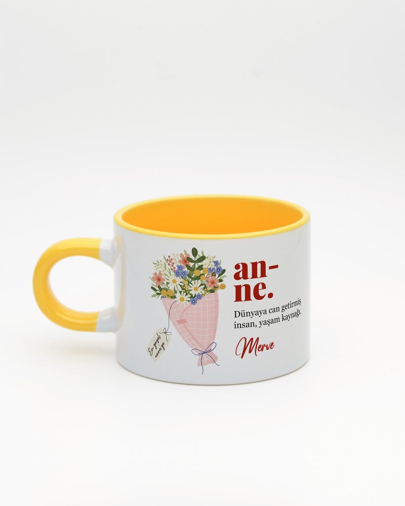 Sarı kulplu ve içi sarı Anne Kelime Sweet Fincan v2, arka yüz