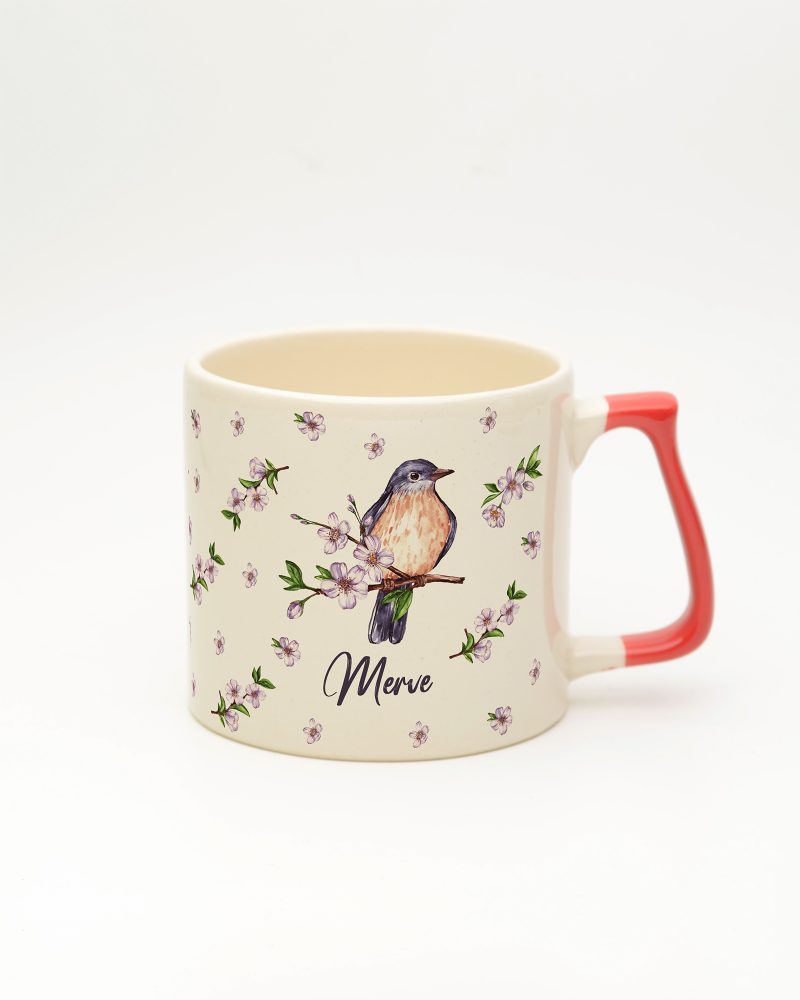 Kırmızı kulplu Kuş Temalı İsimli Gala Kupa, ön yüz