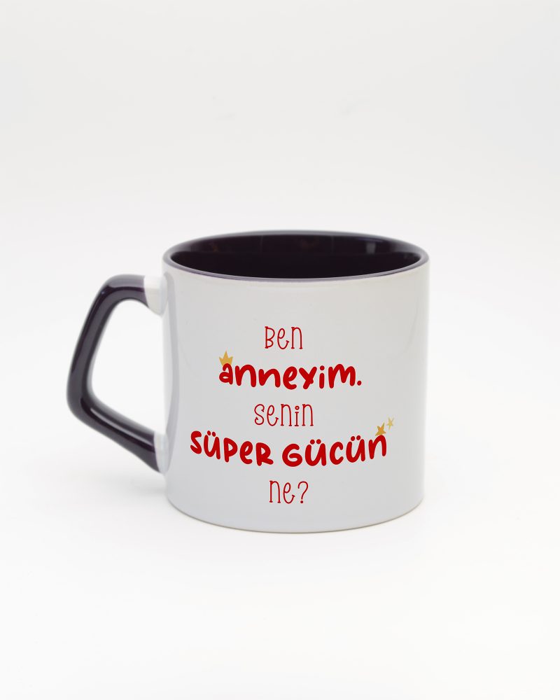 Koyu Mor kulplu ve içi koyu mor Super Mom İsimli Moka Kupa, arka yüz