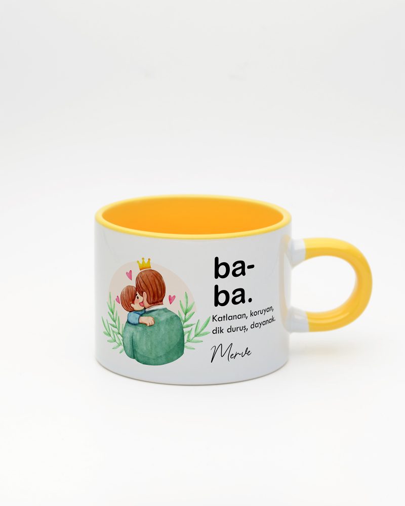 Sarı kulplu ve içi sarı Baba Kelime Sweet Fincan v1, ön yüz