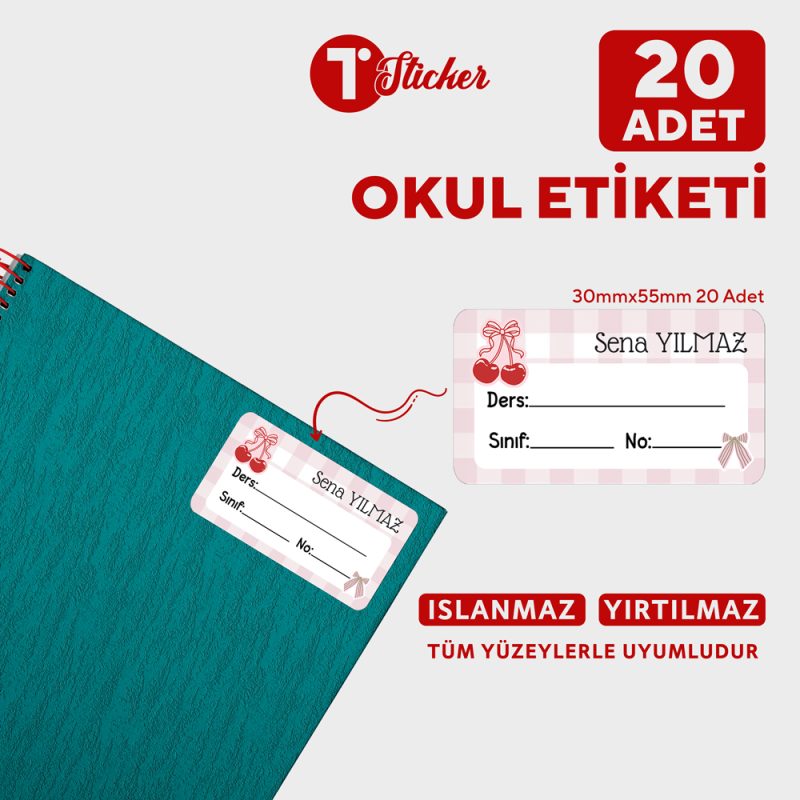 20 Adet Kişiye Özel Defter Etiketi