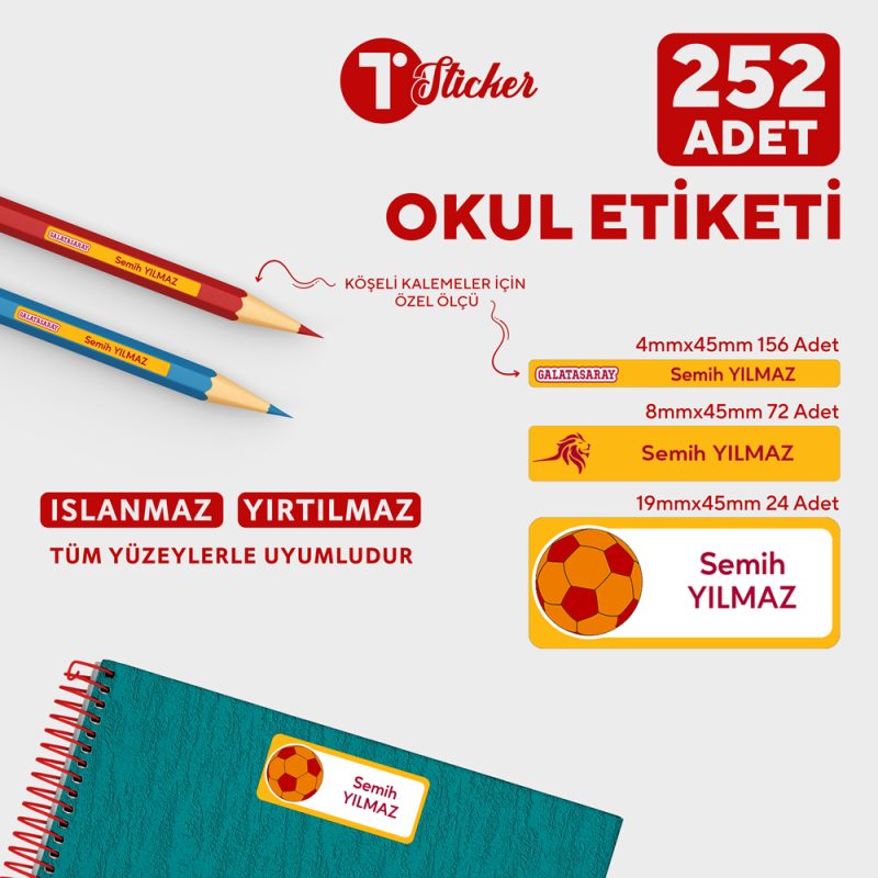 252 Adet Kişiye Özel Okul Etiketi