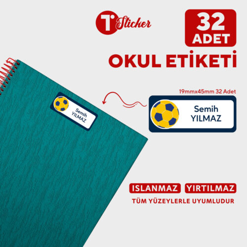 32 Adet Kişiye Özel Büyük Boy Okul Etiketi - Görsel 24