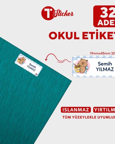 32 Adet Kişiye Özel Büyük Boy Okul Etiketi - Görsel 11