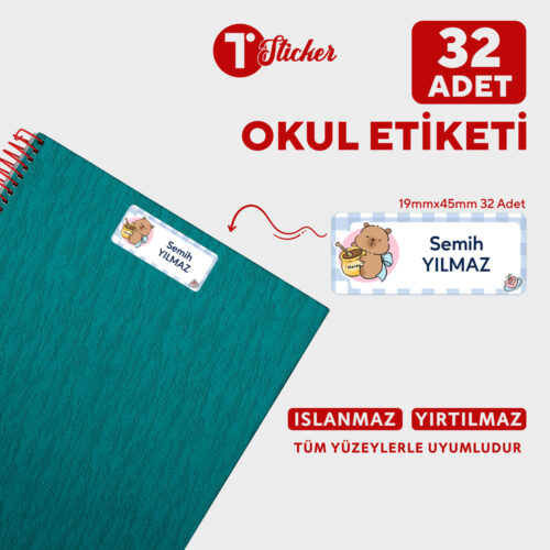 32 Adet Kişiye Özel Büyük Boy Okul Etiketi - Görsel 11