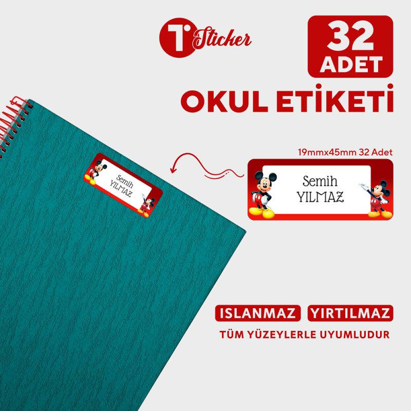 32 Adet Kişiye Özel Büyük Boy Okul Etiketi