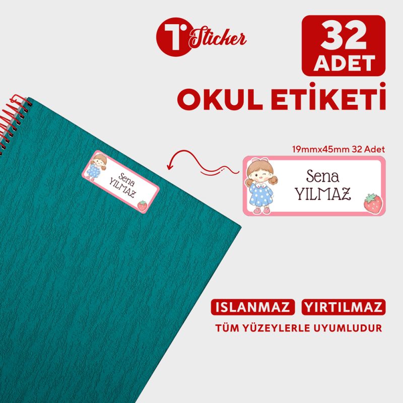 32 Adet Kişiye Özel Büyük Boy Okul Etiketi