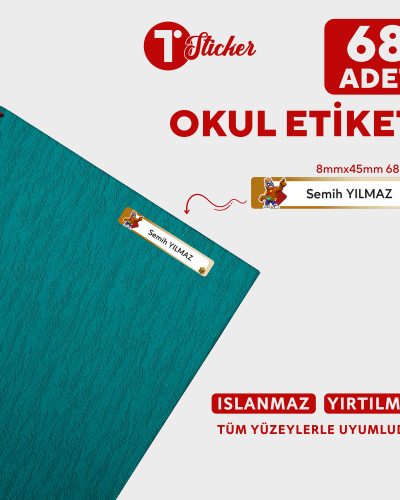 68 Adet Kişiye Özel Orta Boy Okul Etiketi - Görsel 3
