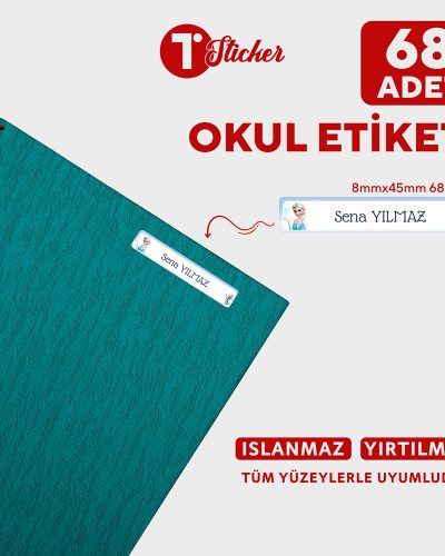 68 Adet Kişiye Özel Orta Boy Okul Etiketi - Görsel 17