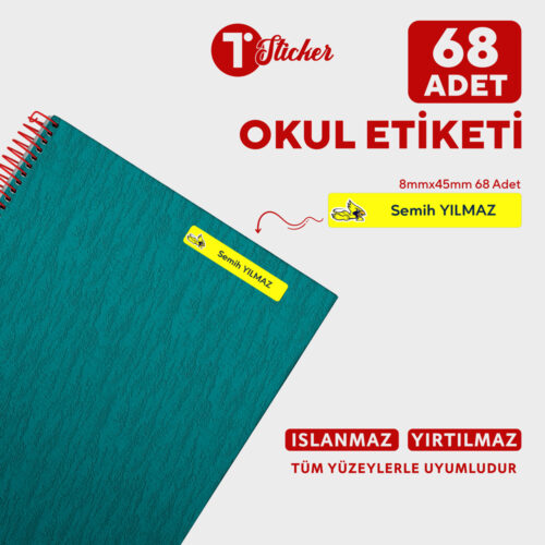 68 Adet Kişiye Özel Orta Boy Okul Etiketi - Görsel 19