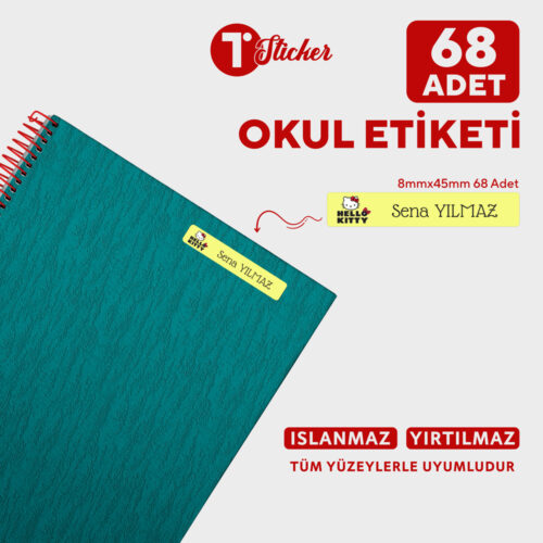68 Adet Kişiye Özel Orta Boy Okul Etiketi - Görsel 3