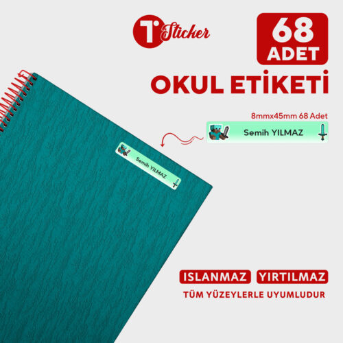 68 Adet Kişiye Özel Orta Boy Okul Etiketi - Görsel 11