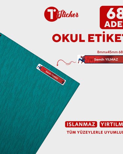 68 Adet Kişiye Özel Orta Boy Okul Etiketi - Görsel 1