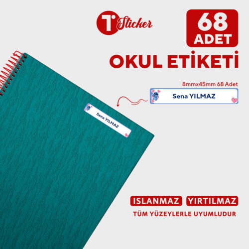 68 Adet Kişiye Özel Orta Boy Okul Etiketi - Görsel 2