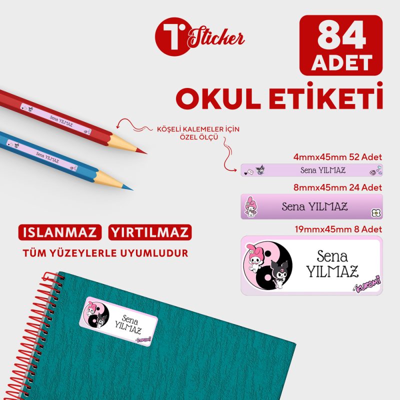 84 Adet Kişiye Özel Okul Etiketi