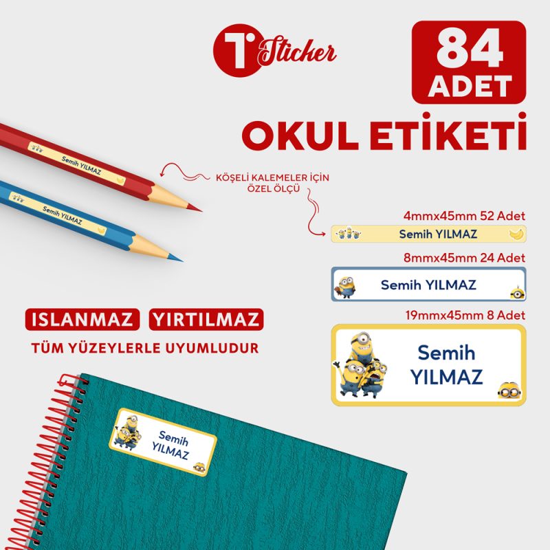 84 Adet Kişiye Özel Okul Etiketi
