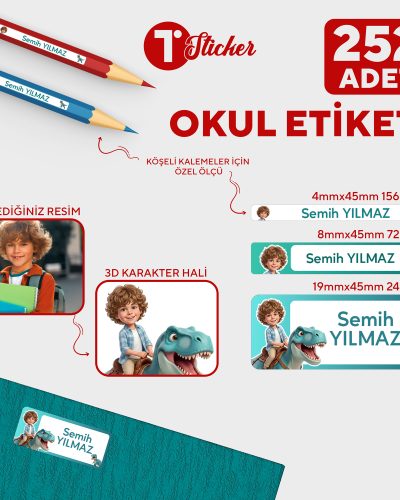 252 Adet Kişiye Özel Resimli Okul Etiketi - Görsel 2
